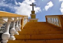 stairs leading to cross church